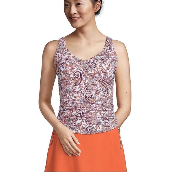 Land’s End Retro Paisley Adjustable Underwire V-Neck Tankini Top 522543 - Picture 1 of 9